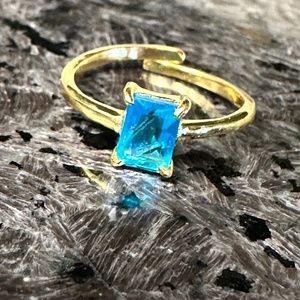 24k plate blue quartz adjustable baguette cut promise ring gift